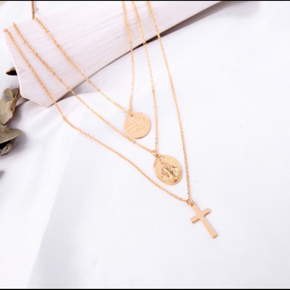 Layered Cross Virgin Mary Necklace